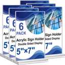 Acrylic Sign Holder 5x7,6 Pack Clear Plastic Table Display Vertical Double-Sided Desktop Display Stand Paper Holder Clear Table Sign Holder for Menu ad Frame Suitable Restaurants Meeting Office Store