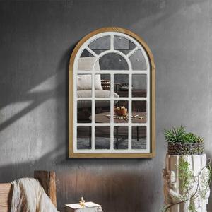 Arched Decorative Wall Panel with Solid Wood Frame, Acrylic Reflective Surface and Distressed White Finish, Vintage Farmhouse Windowpane Style Wall Art for Living Room Bedroom Hallway, 14.5" x 22.5"