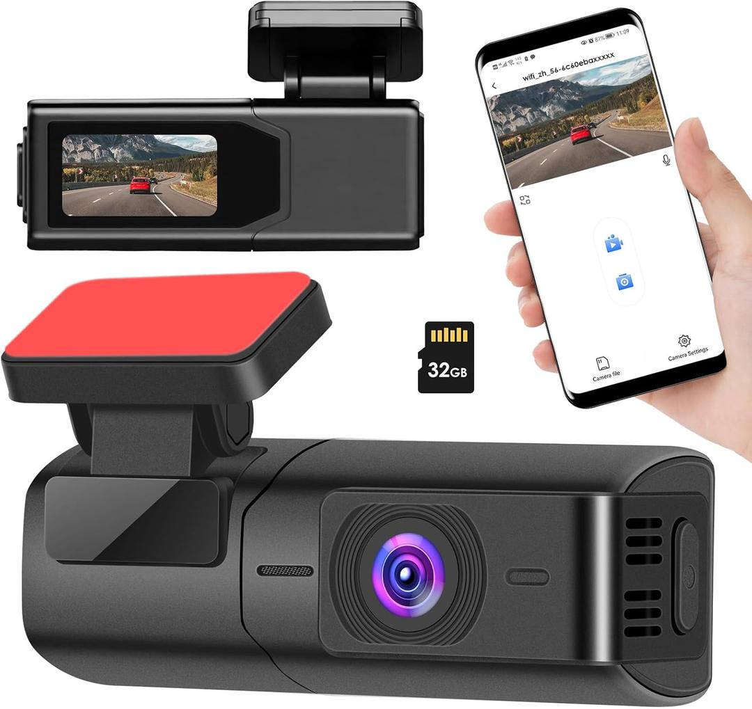 Dash Cam Front 2K 1440P WiFi Dashcam with 32G SD Card, 2K Front Dash Camera for Cars, 1.47 inch IPS Screen, Smart App Control, WDR, Super Night Vision, Loop Recording, Support 128GB Max