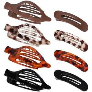Obeoby 8 PCS Flat Hair Clips for Women, 2 Styles French Flat Claw Clips Hair Accessories Large Medium Barrettes (Tortoiseshell Coffee Black)