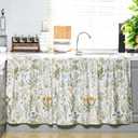 Cabinet Curtains 28" W x 51" L Sink Skirt for Bathroom Kitchen Botanical Flower Floral Cabinet Curtains for Classroom Home Farmhouse Rustic Drape Under Desk Privacy Drape for Laundry Room (Green)