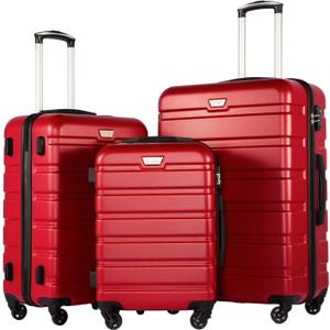 Coolife Luggage 3 Piece Set Suitcase Spinner Hardshell Lightweight TSA Lock (red, 3 piece set(20in24in28in))