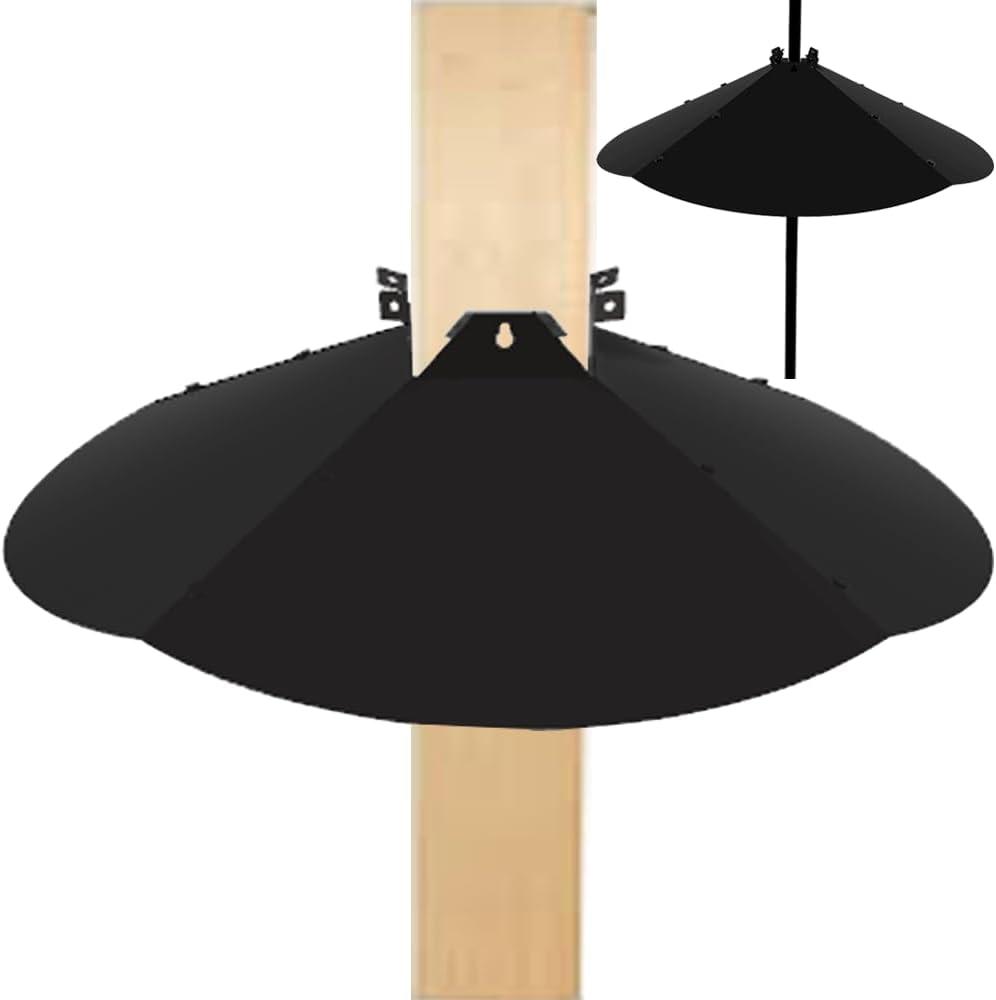 Pirateant 24 Inch Metal Squirrel Baffle,Adjustable Opening Size, for Up to 4x4 Wide Wooden Post,Squirrel Baffle for Bird Feeders Without Removing Bird Feeder Poles Or Shepherd's Hooks.Deep Black 1Pack