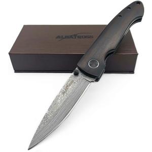 ALBATROSS Premium Damascus Folding Pocket Knife - EDC Knife with 71-Layer Damascus Steel Blade and Ebony Wood Handle - Gift for Men - HGDK005