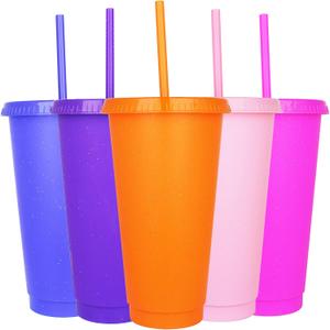 Suertestarry Plastic Tumblers with Lids and Straws Water Bottle Iced Coffee Travel Mug Cup Reusable Cups Perfect for Parties,Birthdays, 24oz-5 Pack (5pack, Solid Color)