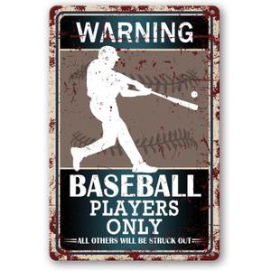 Baseball Decor Baseball Tin Signs Warning Baseball Players Only All Others Will Be Struck Out Sign Baseball Posters for Bedroom Baseball Decor for Boys Room Sports Wall Art Metal Tin Sign 8x12 Inch (10)