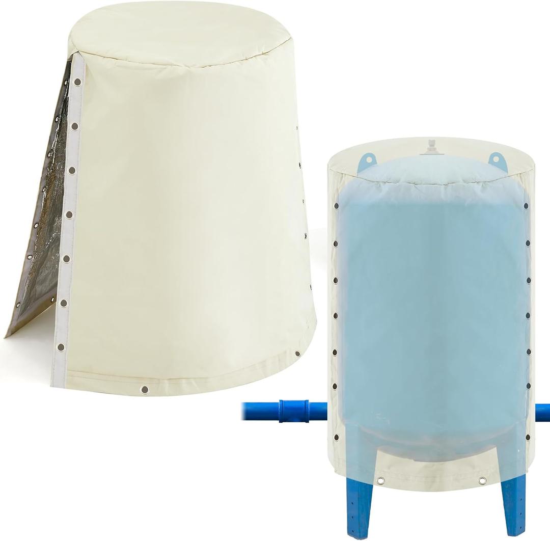 3 Way Round Water Well Tank Cover Insulated 24"w x 34"h Weatherproof Water Pressure Tank Jacket Multiple Layers Material Outdoor Well Insulation Blanket for Yard Outside Winter Freeze Protection