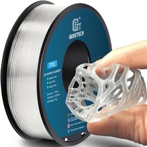 Geeetech TPU Filament 1.75mm, Shore 95A Flexible 3D Printer Filament with High Elasticity, 1KG (2.2lbs) Spool, Dimensional Accuracy ±0.03mm, Fits Most FDM Printers (Clear/ Transparent)