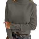 ANRABESS Turtleneck Sweaters for Women Long Sleeve Dressy Casual Soft Knitted Button Pullover Tops 2025 Fall Winter Clothes Grey Khaki, Small