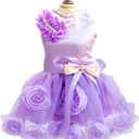 SMALLLEE_LUCKY_STORE Pet Small Dog Puppy Cat Clothes Coat Wedding Costume Satin Rose Formal Dress Tutu Purple Violet S