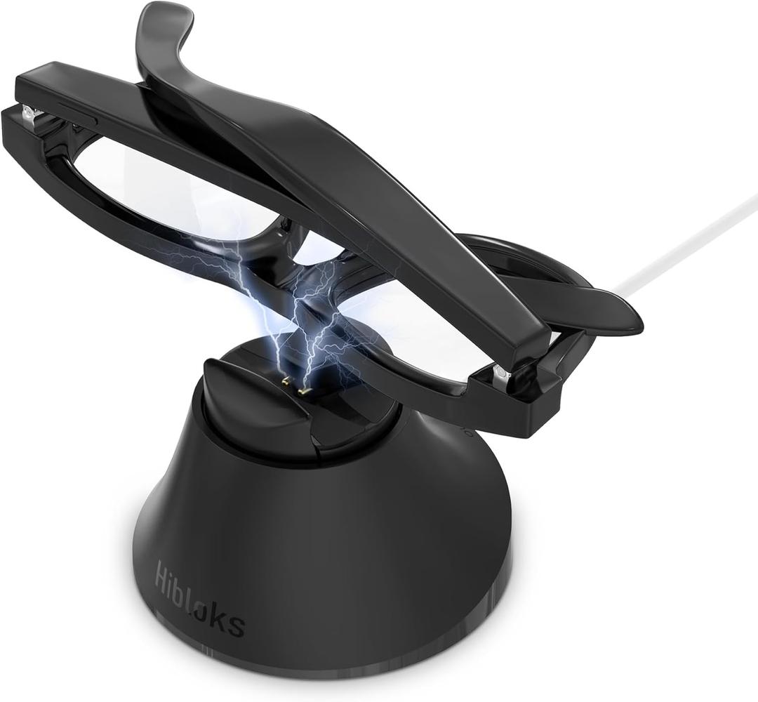 Charging Station Compatible with Ray-Ban Meta Wayfarer/Gen 2 and Skyler/Gen 2, Magnetic Charger Dock Stand with Fast Charging & LED Indicator for Smart Glasses & Glasses Case (Black)