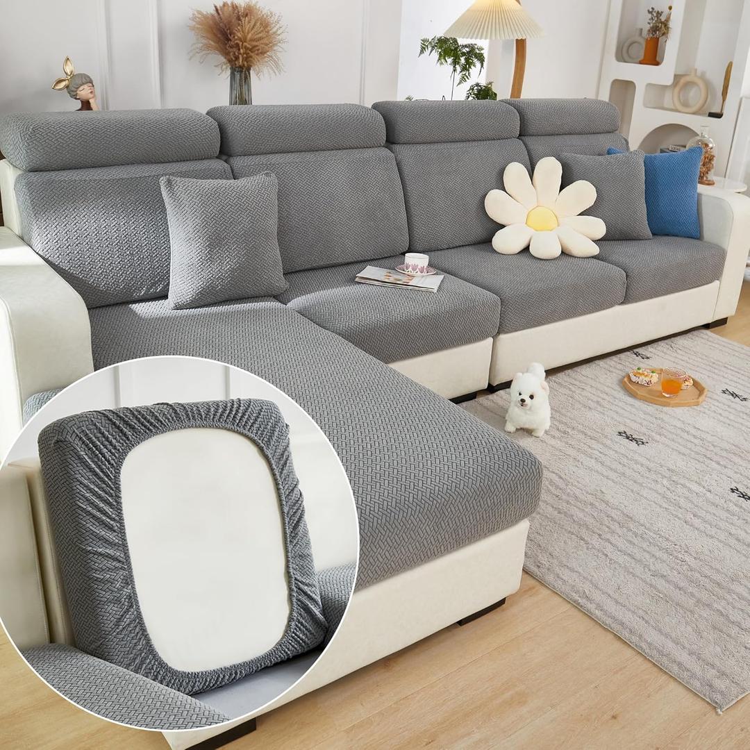 Yoovat Couch Cushion Covers for Sofa Couch Covers Wear-Resistant Universal Sofa Cover Washable Stretch for Sectional Slipcovers (Texture-Gray, Large Single Seat Cover) 32"D x 32"W x 6"H