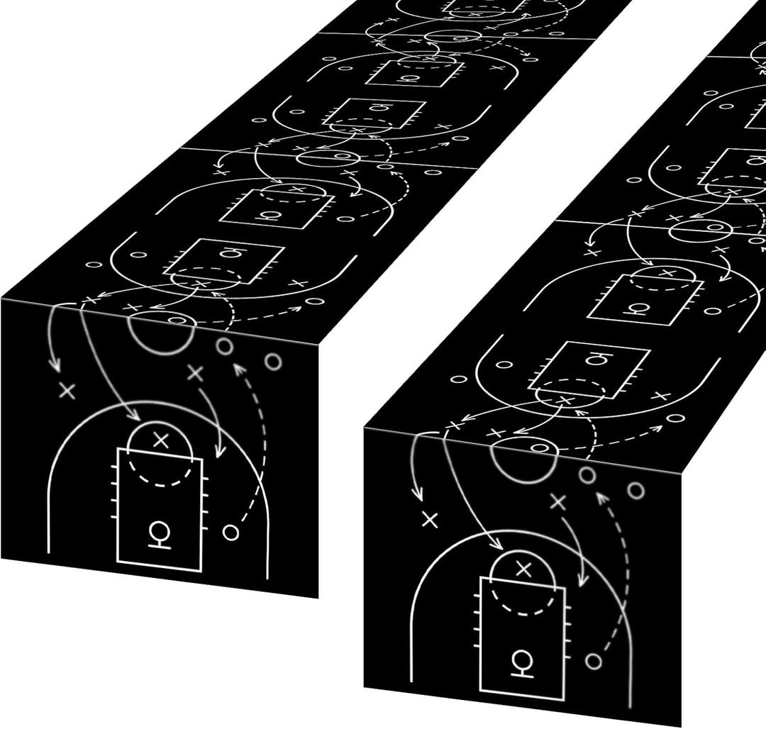 2 Pcs Basketball Table Runner Black Tactical Instruction Printed Basketball Birthday Party Decoration Sport Ball Themed Tablecloth Party Supplies for Table Kitchen Dining Room Home Island Decor