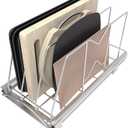 Pull Out Cookie Sheet Organizer for Cabinet, Pan and Pot, Cutting Board, Bakeware, Tray Organizer Rack, Sliding Rack- Heavy Duty, Adjustable Divider Width, 10" W x 22" D x 11" H, Chrome