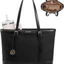 LOVEVOOK Work Tote Bag for Women 17.3 Inch Laptop Computer Bags with Cup Holder, Large Teacher Bag Briefcase for Business Office Travel Black, Nylon&PU