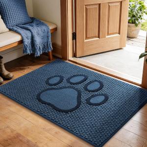 Dog Door Mat for Dirty Paws, Paw Print Indoor Entrance Rugs,24x36,Blue | Absorbent Washable Nonslip Welcome Dirt Trapper,Low Profile Floor Mats for Front Back Door and Entryways
