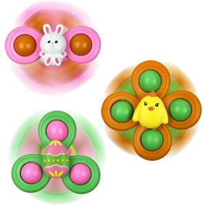 Jofan 3 Pack Easter Suction Cup Spinner Toys for Baby Toddlers Kids Easter Basket Stuffers Gifts Fillers Party Favors