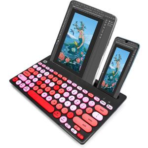HUO JI Wireless Keyboard Multi-Device, Bluetooth and 2.4G Dual Mode for iPad, Switch to 3 Devices for Cellphone, Tablet, PC, Smart TV, iOS Android Windows, Black Pink