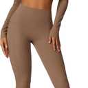 Workout Sets for Women 2 Piece Outfits Seamless High Waist Leggings Yoga Long Sleeve Crop Tops Athletic Gym Sets (X-Small, Brown)