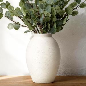 Large Ceramic Rustic Vase, 11 inch Tall Vase for Centerpieces, Farmhouse Pottery Cream vases for Home Decor, Big Rustic Vases for Living Room, Bedroom, Shelf Decor, Enterway, Table Decoration