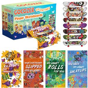 Valentines Day Gifts for Kids School - 28 Pack Finger Skateboard Valentines Cards for Kids Classroom, Kids Valentines Day Gifts for School Exchange Gifts Ideas