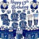206Pcs 13th Birthday Decorations for Boys, 13 Birthday Boy Tableware Set with Plates and Napkins Serves 25, Tablecloths and Balloons for Teenager Birthday Decorations 13th