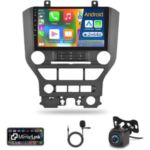 Car Radio for Ford Mustang 2015-2020 - Wireless Carplay and Android Auto, [2+64G] 9 Inch Touchscreen Android 13 Car Radio - Multiple UI/GPS/WiFi/SWC + AHD Backup Camera + Mic