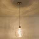 Glass Pendant Light Stripe Seeded 9.85 Modern Ceiling Pendant Lighting Sea Swell Handblown Coastal Style Shade with Adjustable Cord for Kitchen Island Dining Room Bedroom Foyer Hallway