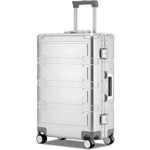 Simcat All Aluminum Carry On Luggage, 20 Inch Hard Shell Zipperless LuggagesAirline Approved Suitcase with TSA Lock and Silent Wheels (Silver,20inch/56.5x21.5x39.5cm)
