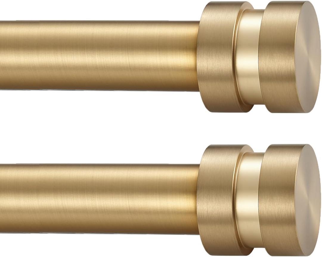 2 Pack Single Curtain Rods, 1Inch Diameter Telescoping Drapery Window Curtain Rod 16-28Inch(1.3-2.3ft) Rod Length, Warm Gold