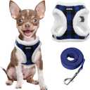 AIITLE Soft & Warm Dog Harness and Leash Set - Checkered Design, Comfortable, Reflective, No-Choke, Secure with Hook & Loop Fastener, Adjustable for Small Dogs - Running, Camping (Blue, XS)