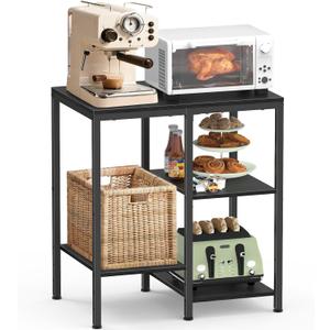Kitchen Microwave Stand,4-Tier Adjustable Bakers Rack, Microwave Cart with Storage, Small Coffee Bar Table Appliance Shelf for Living Room,Office (Coal-Black)