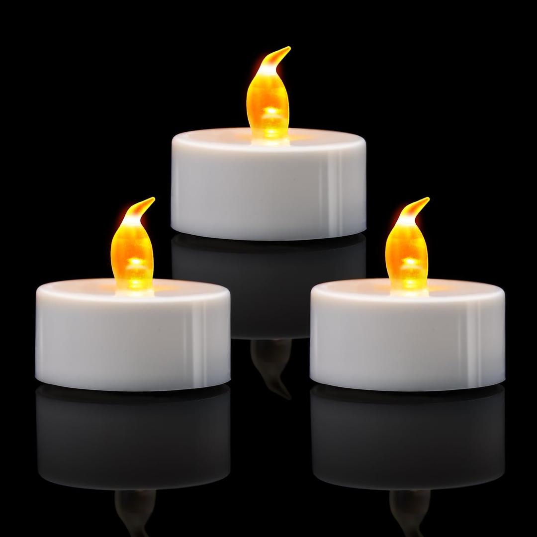 12 Pack Warm Yellow LED Tea Lights, Last 100H+, Flickering Flameless Battery Operated Tea Lights for Decor