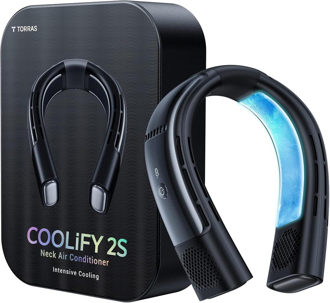 TORRAS COOLiFY 2SExtended Battery Version Neck Air Conditioner 28 Hrs Cooling, Portable Personal Cooler Neck Fan, App Control Rechargeable Neck Fans that blow cold air for travel (Starry Black)