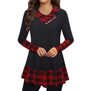 Gaharu Women's Long Sleeve Button Cowl Neck Floral Printed Casual Tunic Tops, Medium