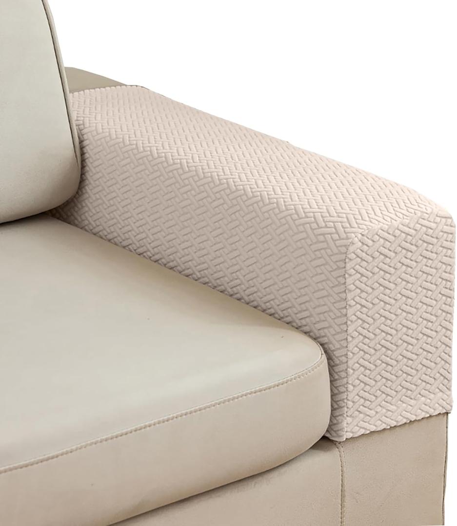 Couch Sofa Arm Chair Covers Set of 2 Polyester Stretch Arm Rest Covers for Sofa Recliner Chair Arm Covers Protectors with Twist Pins (Cream Pink,M)
