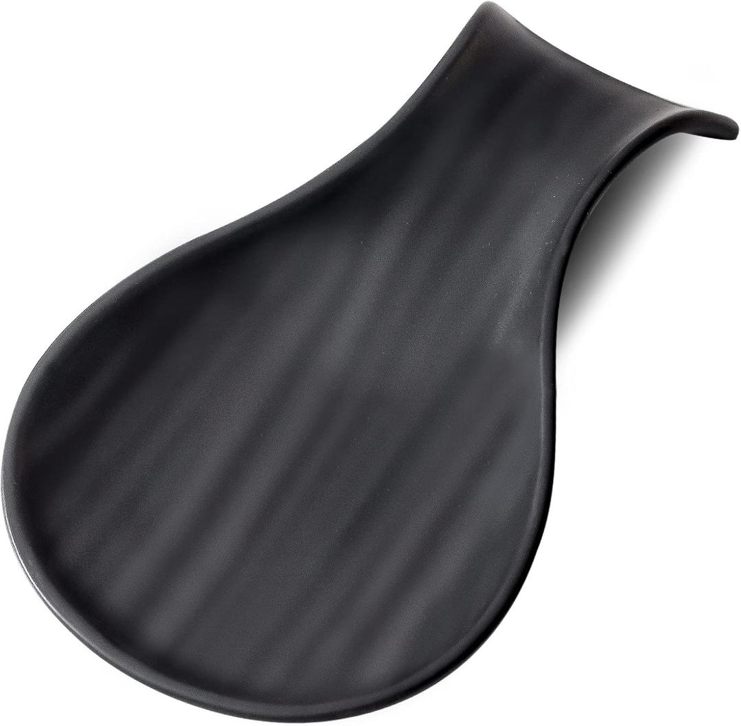 Hasense Porcelain Spoon Rest for Stove Top, 7 Inch Spoon Holder for Ladle Spatula & Tong, Large Cooking Utensil Rests for Home Kitchen Countertop and Coffee Bar Decoration, Matte Black