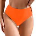 Women's Sexy High Waisted Ruched Back Cheeky Thong Bikini Swimsuit Bathing Suit Bottoms (Medium, Orange)