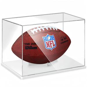New Version Football Display Case, Premium Clear Acrylic Display Case Full Size with Removable Interior Football Display Stand, Thickened UV Protection Football Display Holder for Autographed Football (White)
