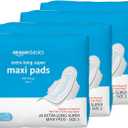 Amazon Basics Thick Maxi Pads with Flexi-Wings for Periods, Extra Long Length, Super Absorbency, Unscented, Size 3, 104 Count (4 Packs of 26)