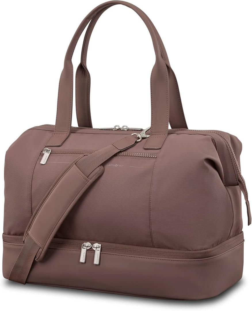 Samsonite Better Than Basics Weekender Duffle – Drop Bottom Travel Bag with 14” Laptop Compartment, SmartSleeve™ Trolley Strap, Adjustable Shoulder Strap, Durable RPET Lining, CHOCOLATE MAUVE