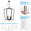 Vezzio 6-Light Black Chandelier for Entryway Foyer, D25 Inch Modern Farmhouse Industrial Pendant Light Fixture Adjustable Chain Dimmable for High Ceiling Dining Room Kitchen Island Hallway Stairway