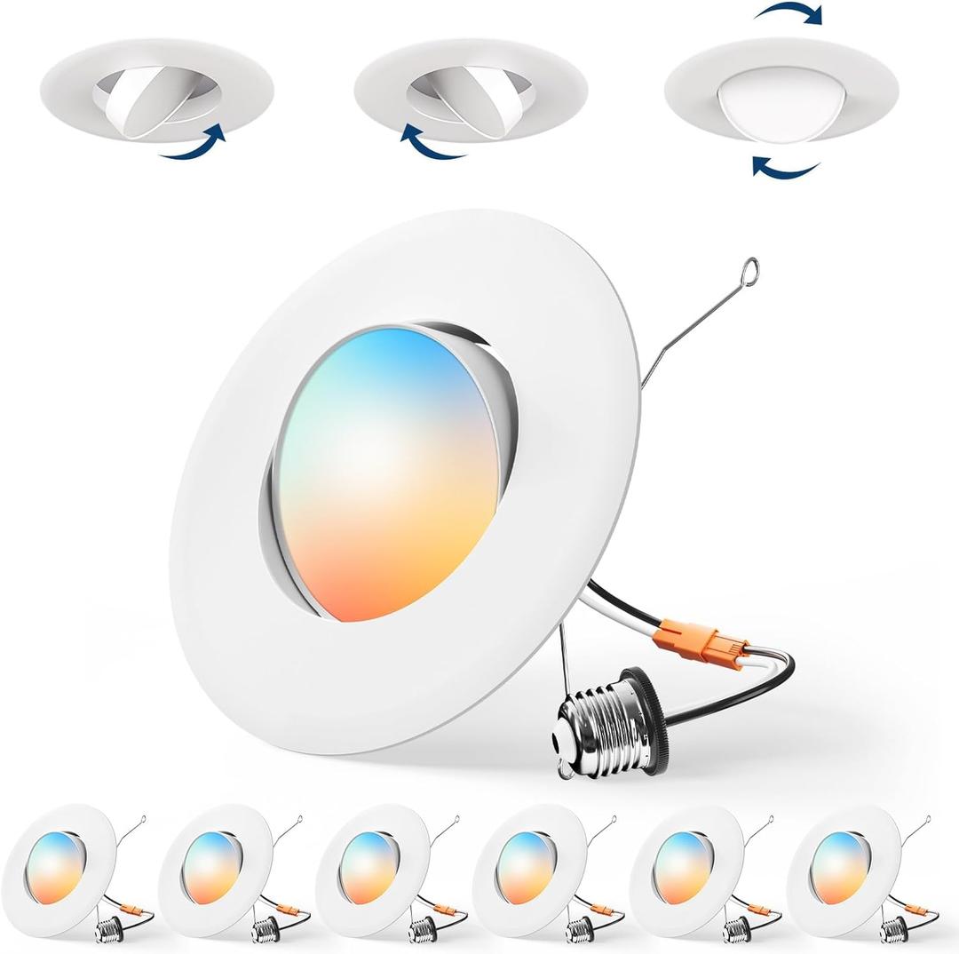Amico 6 Pack 6 Inch Retrofit Eyeball Gimbal Can Lights, Adjustable Eyeball Directional 5CCT LED Recessed Lights, Dimmable, 2700K/3000K/3500K/4000K/5000K Selectable, 10W 950LM, ETL&FCC