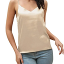 Camisoles For Women Summer Tops Trendy Spaghetti Strap V Neck Satin Sleeveless Soft Casual Womens Basic Cami Tops Beige M