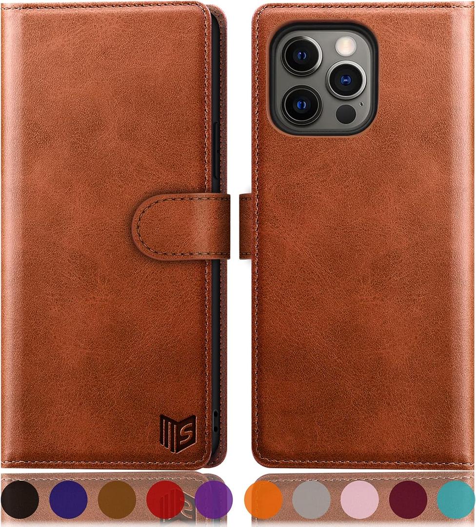SUANPOT for iPhone 13 ProNon iPhone 13 6.1 5G with RFID Blocking Wallet case Credit Card Holder,Flip Book PU Leather Phone case Shockproof Cover Cellphone Women Men for Apple 13Pro case Wallet Brown