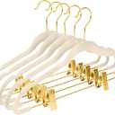 MIZGI Premium Velvet Pants Hangers with Adjustable Clips (Pack of 20) - Slim Skirt Hangers - Non Slip Felt - Ivory/Gold