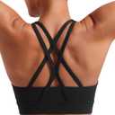 POSHDIVAH Women's Mid-Impact Sports Bra with Removable Padding - Criss Cross Back for Yoga, Running & Gym Workouts (Black, XS)