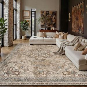 PureCozy Brown Area Rug 10x14 Living Room Vintage Floral Non-Slip Carpet