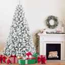 Liguanow 4FT Flocked Artificial Christmas Tree, Full Unlit White Christmas Tree with Premium PVC Branches, Realistic Snowy Look, Sturdy Metal Stand, Indoor Fake Snow Xmas Tree for Home Office Shops