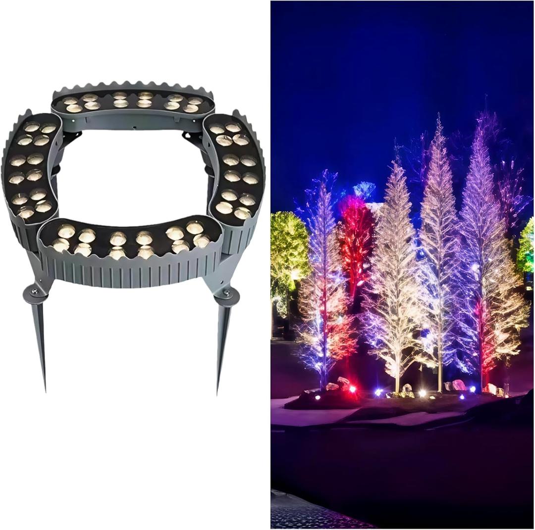 Outdoor Ring Tree Light - AC 24V Colored LED IP65 Waterproof Palm Tree Uplighting with Adjustable Tree Rings, Expandable Interlocking LED Uplighting or Downlight for Trees/Roman Columns(4 pack)
